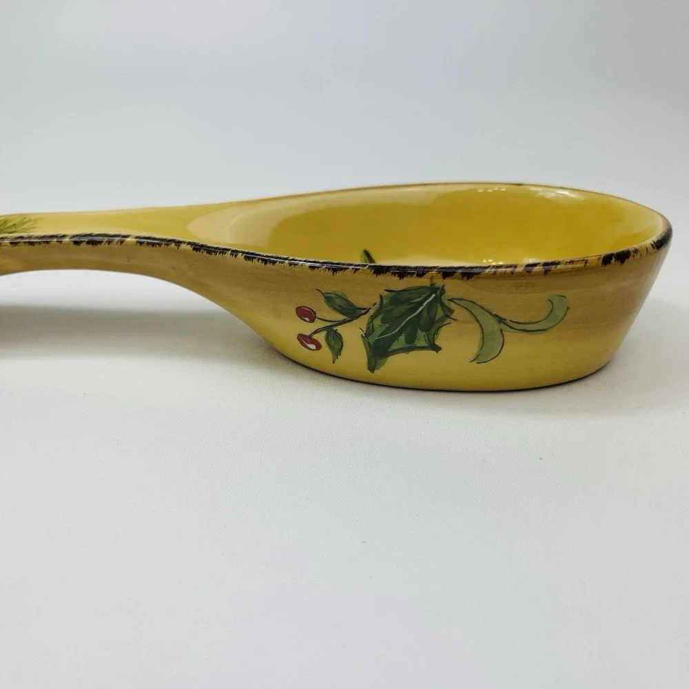 Hand painted Maxcera Cardinal Holiday Pine Holly Utensil Spoon Rest  10